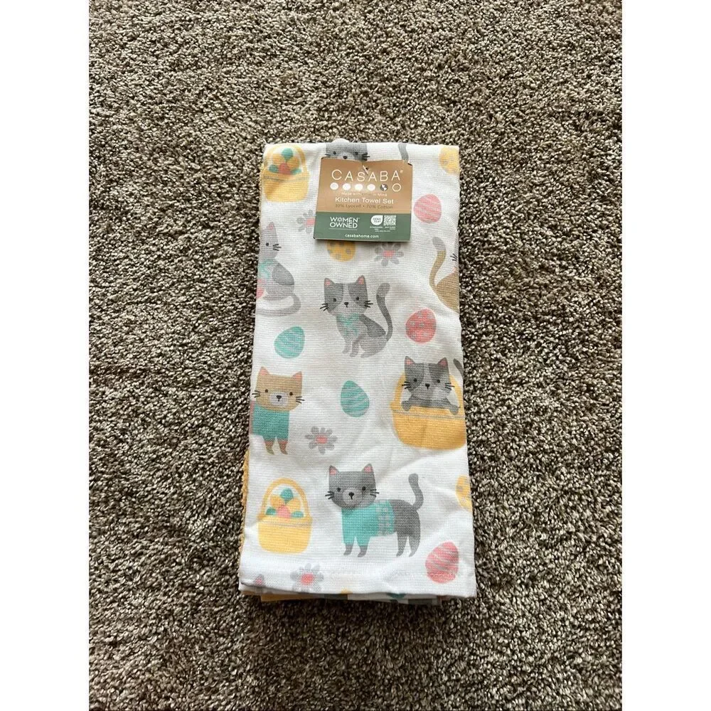 Casaba Easter Kitty’s Kitchen Towel Set Pack Of 3 NEW